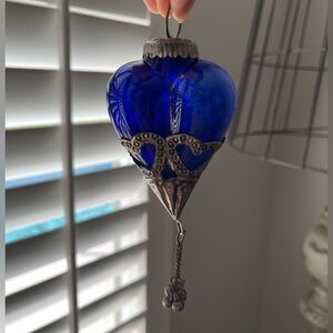 Cobalt Blue Glass Heart Ornament